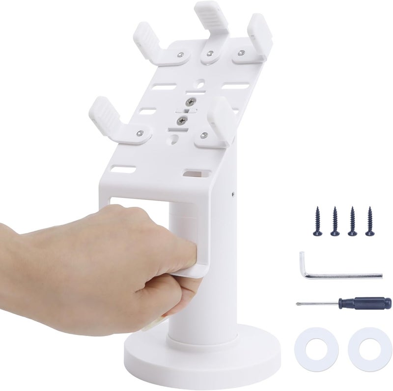 CRIZISTON Universal Square POS Machine Terminal Stand, Adjustable Square Credit Card Reader POS Stand, 7" Tall Swivel and Tilt Terminal Holder with Complete Kit, Screw-in and Adhesive, White - Image 1